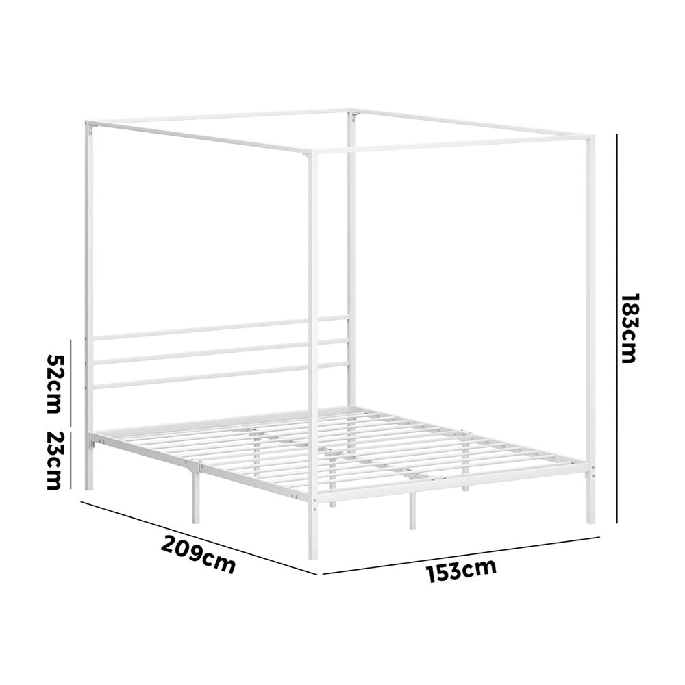 Metal Canopy Bed Frame Double/Queen/Single Size White