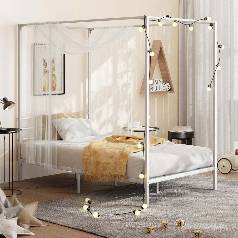 Metal Canopy Bed Frame Double/Queen/Single Size White