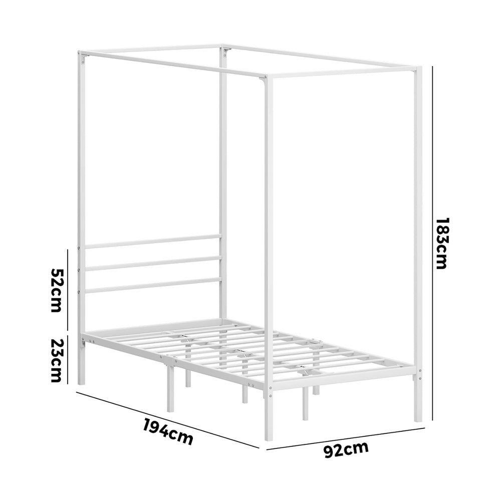 Metal Canopy Bed Frame Double/Queen/Single Size White