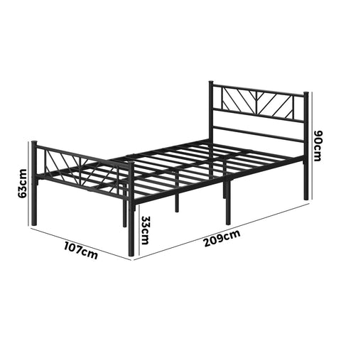 Metal Bed Frame King Single Bed Base Platform Black SIS