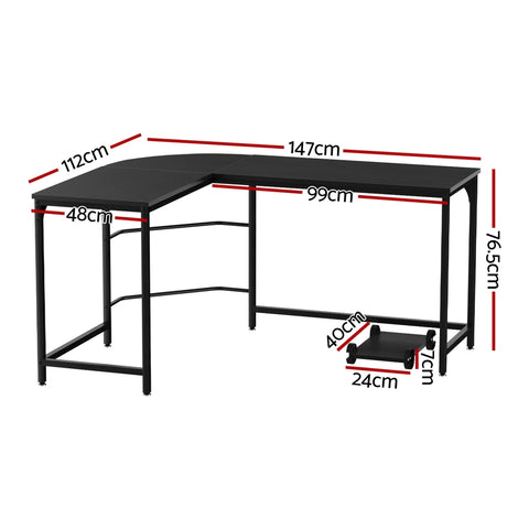 Computer Desk L-Shape Cpu Stand Black 147Cm