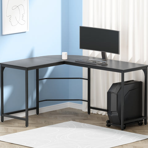 Computer Desk L-Shape Cpu Stand Black 147Cm