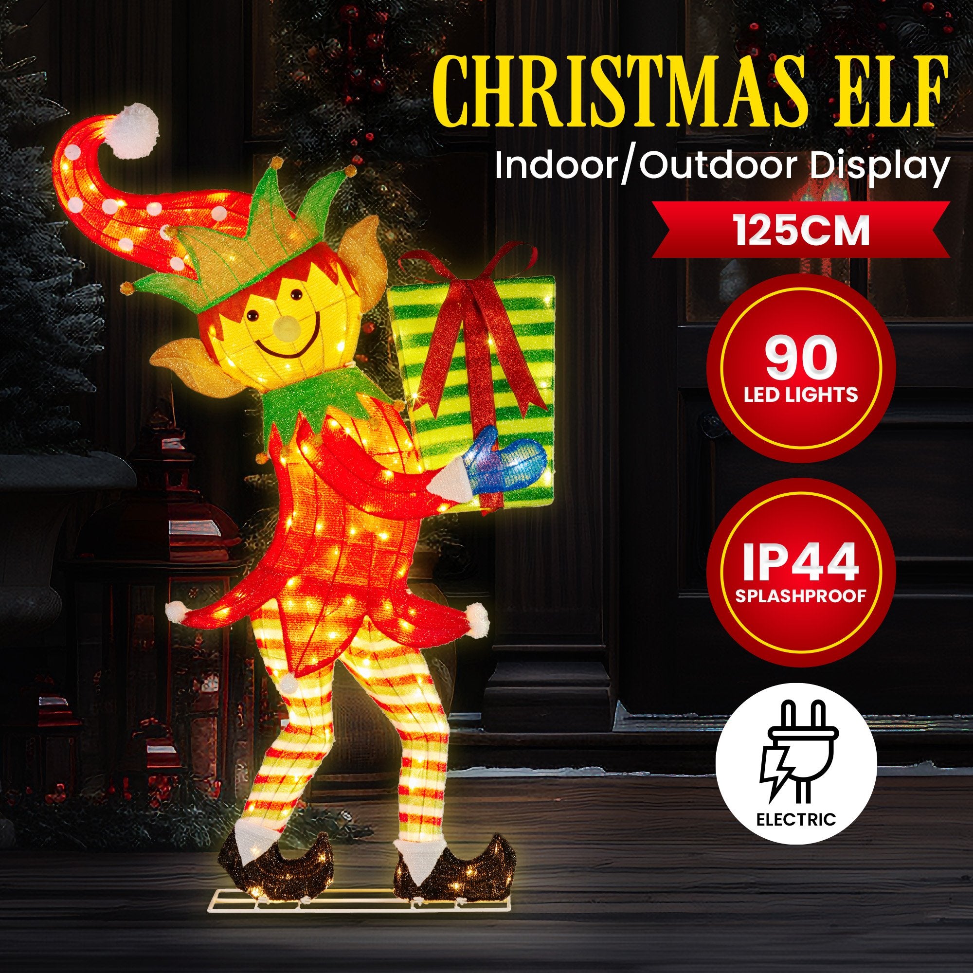 Christmas Elf Display with Lights - 125cm