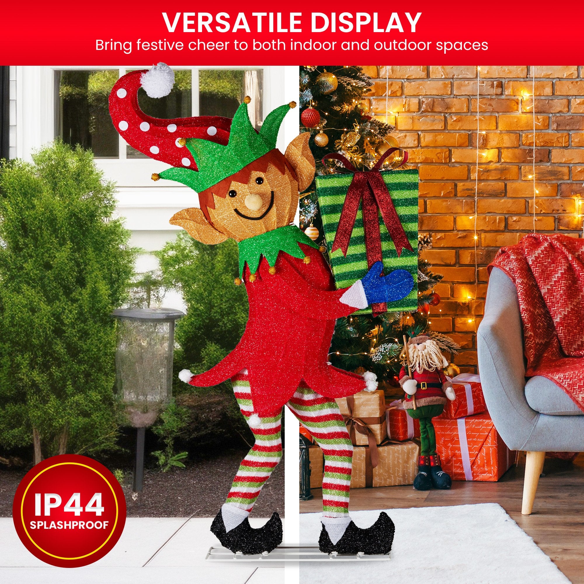 Christmas Elf Display with Lights - 125cm