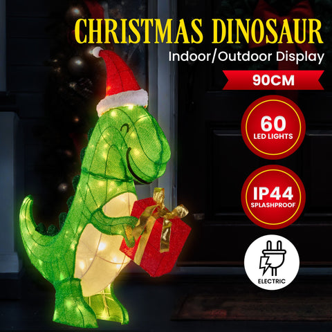 Christmas Dinosaur Display with Lights - 90cm