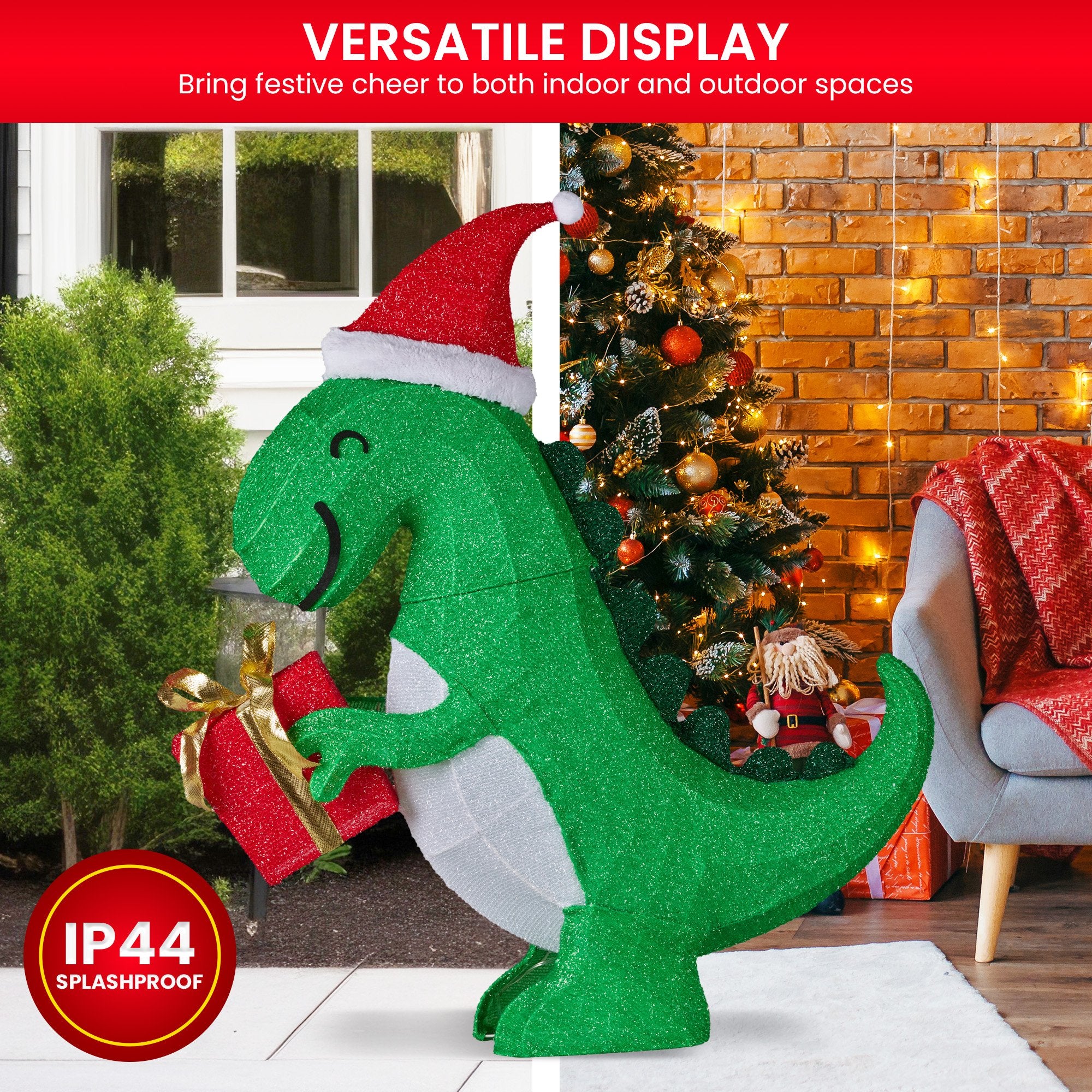 Christmas Dinosaur Display with Lights - 90cm