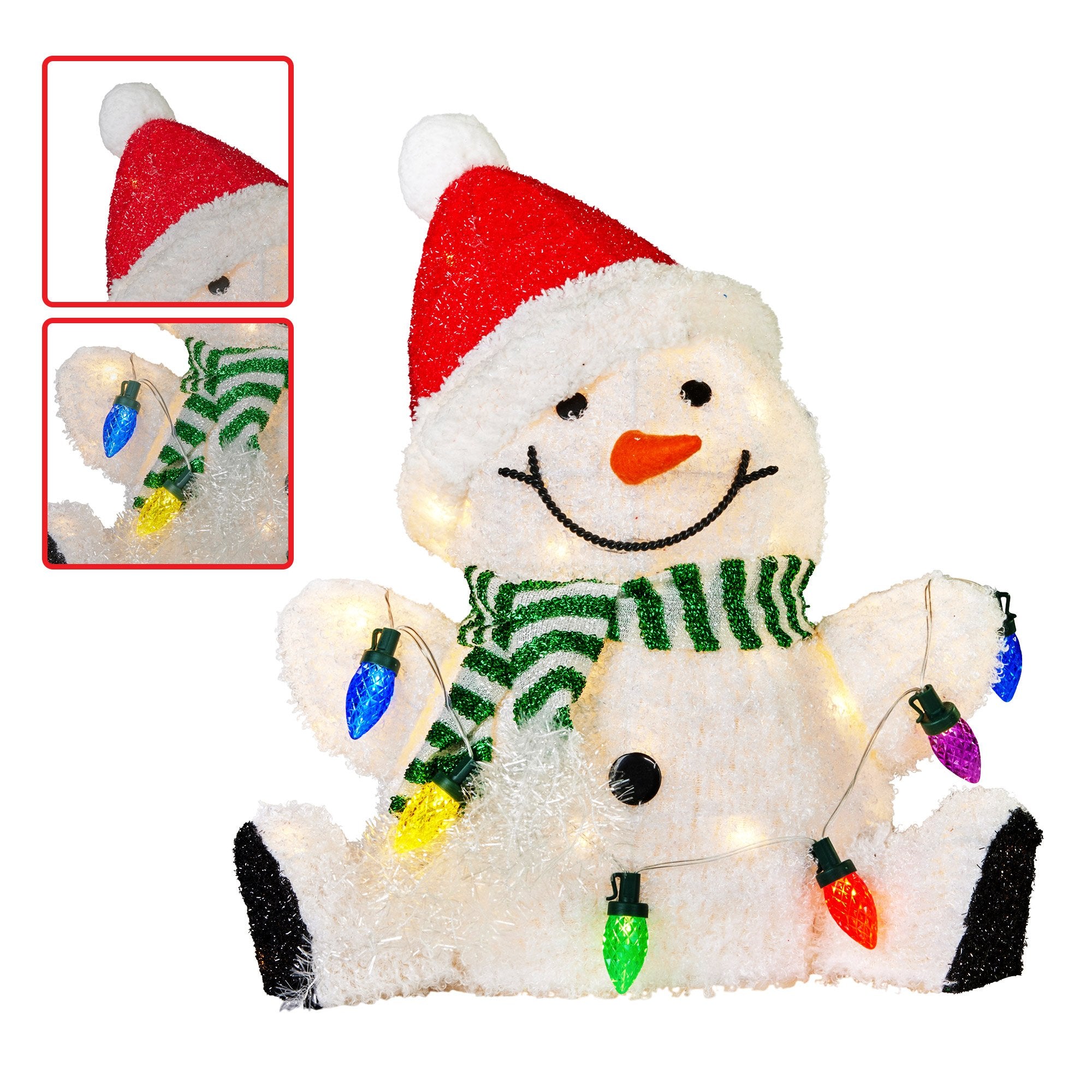 Sitting Christmas Snowman Display with Lights - 40cm