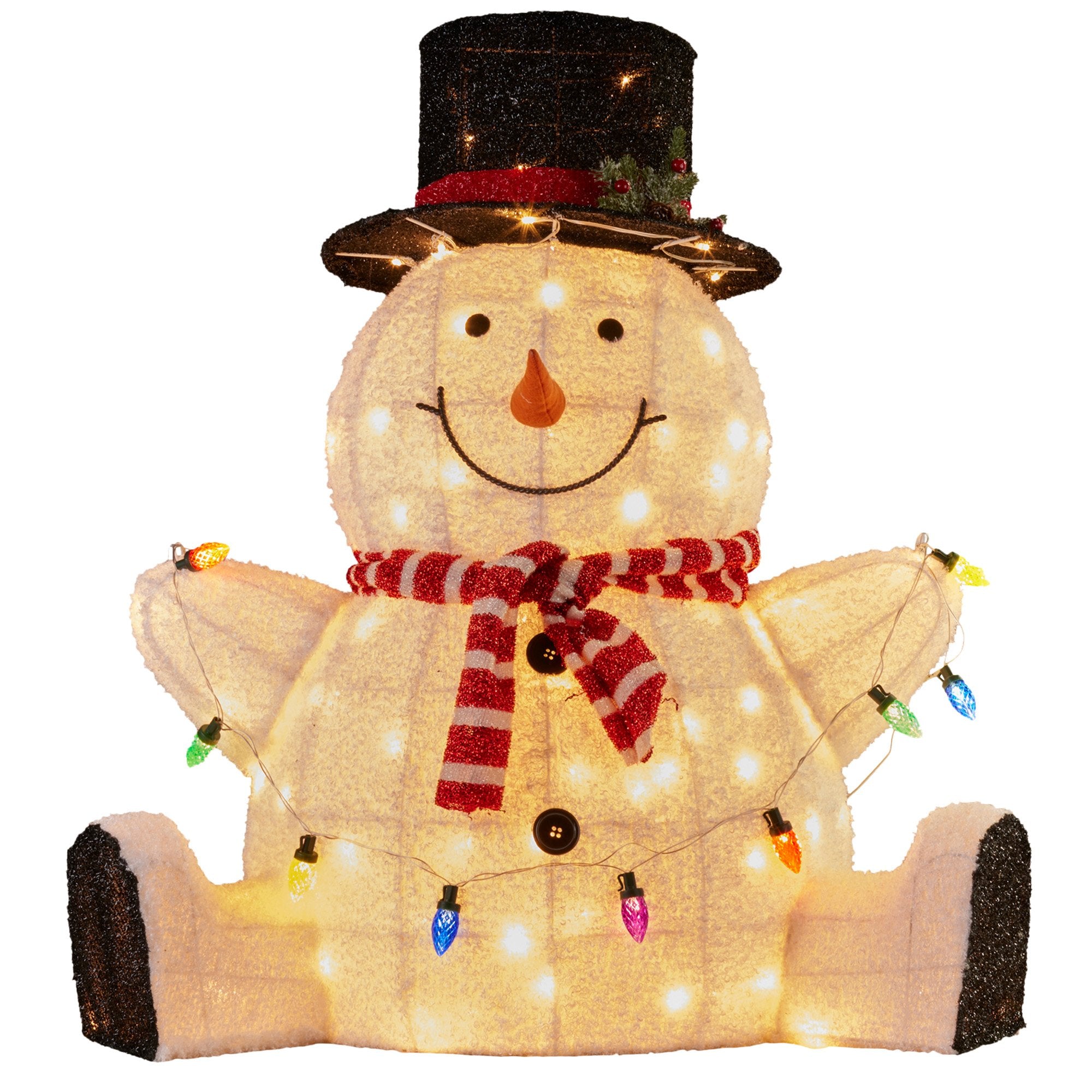 82cm Sitting Snowman Christmas Display with Lights