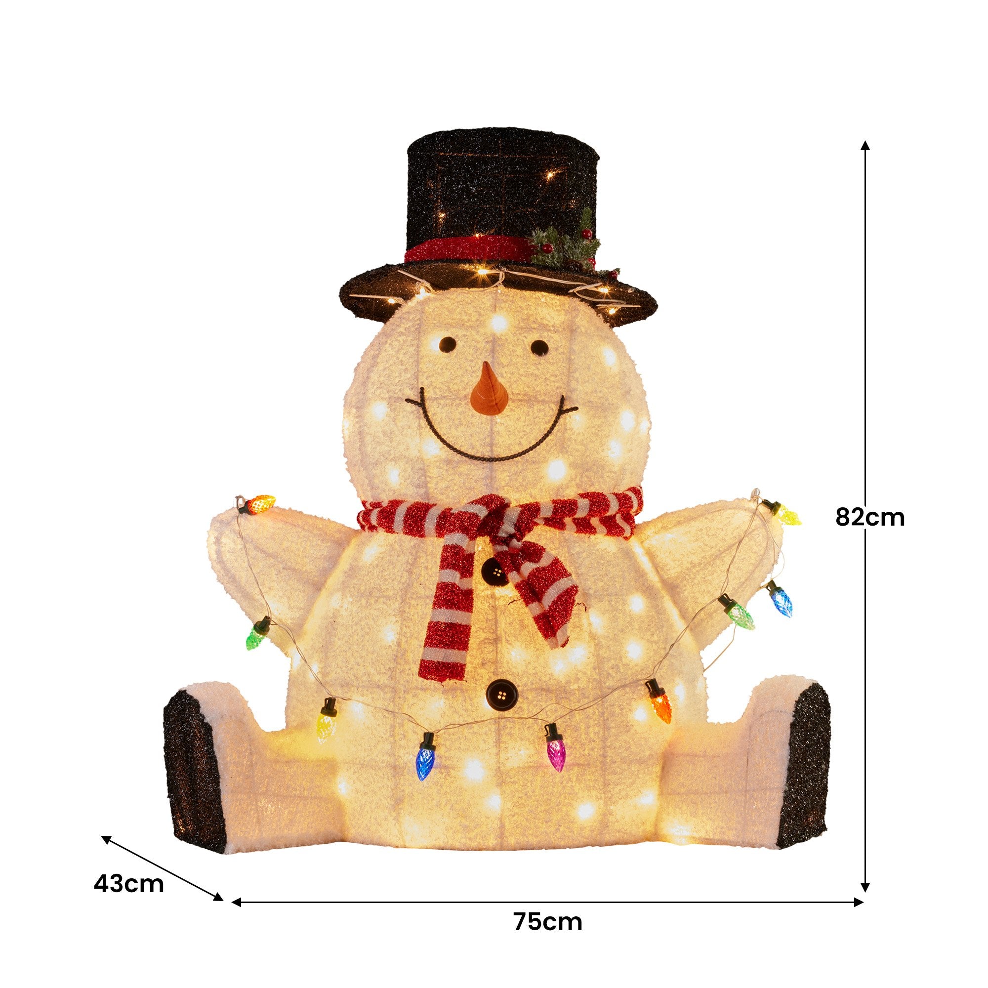 82cm Sitting Snowman Christmas Display with Lights