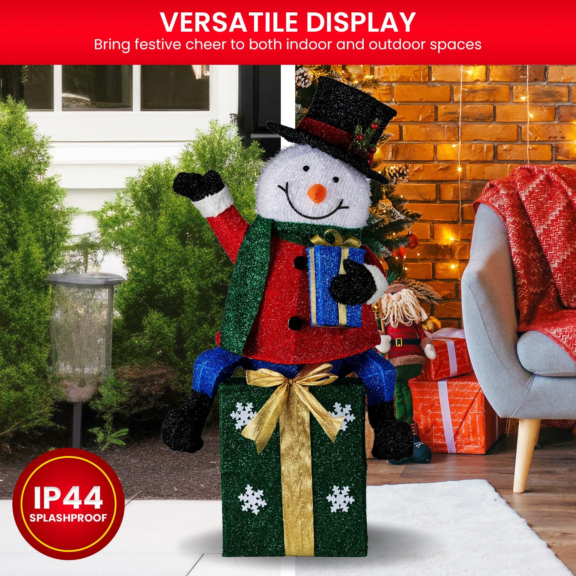 85cm Christmas Snowman On Presents Display with Lights