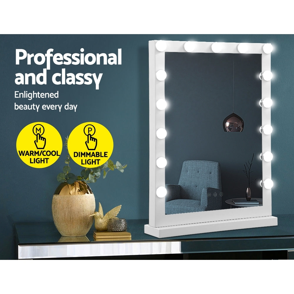 Makeup Mirror 43x61cm Hollywood Vanity with LED Light Tabletop White