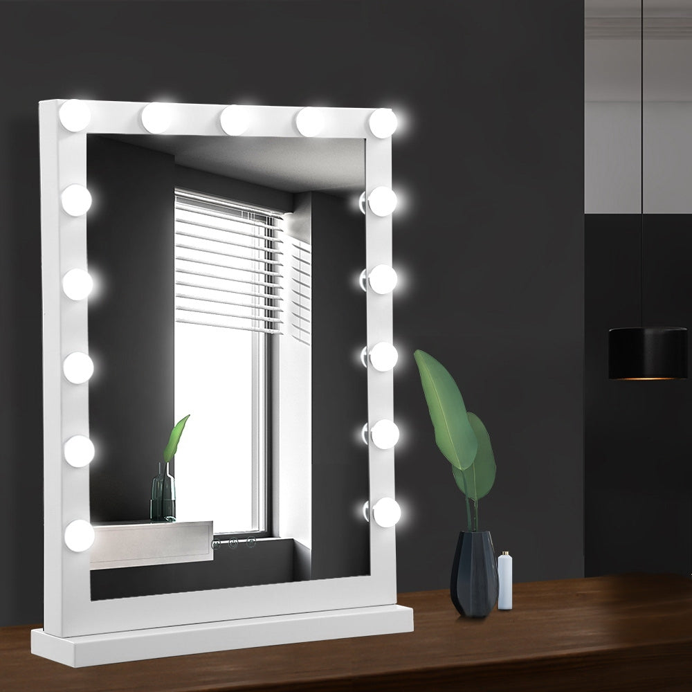 Makeup Mirror 43x61cm Hollywood Vanity with LED Light Tabletop White