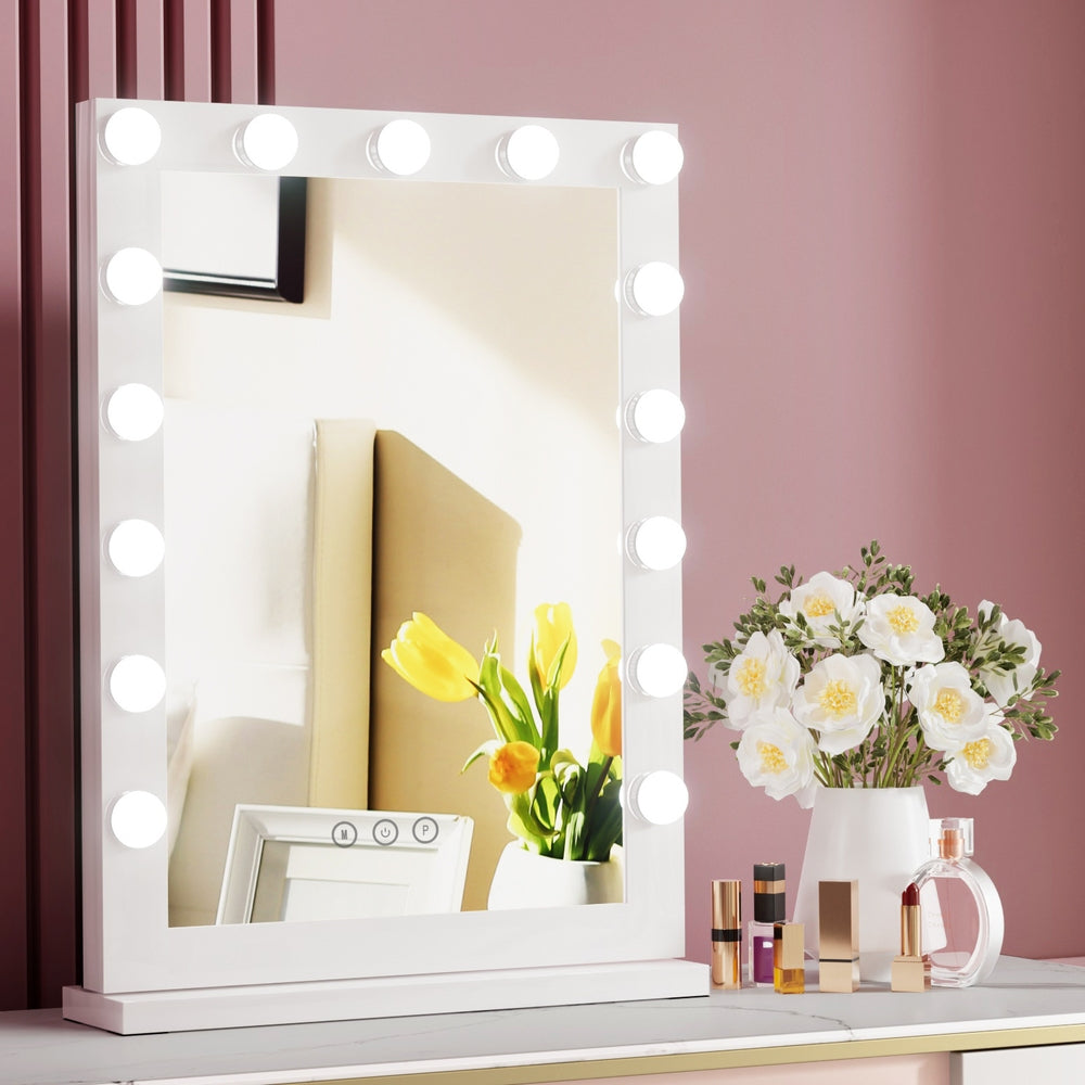 Makeup Mirror 43x61cm Hollywood Vanity with LED Light Tabletop White