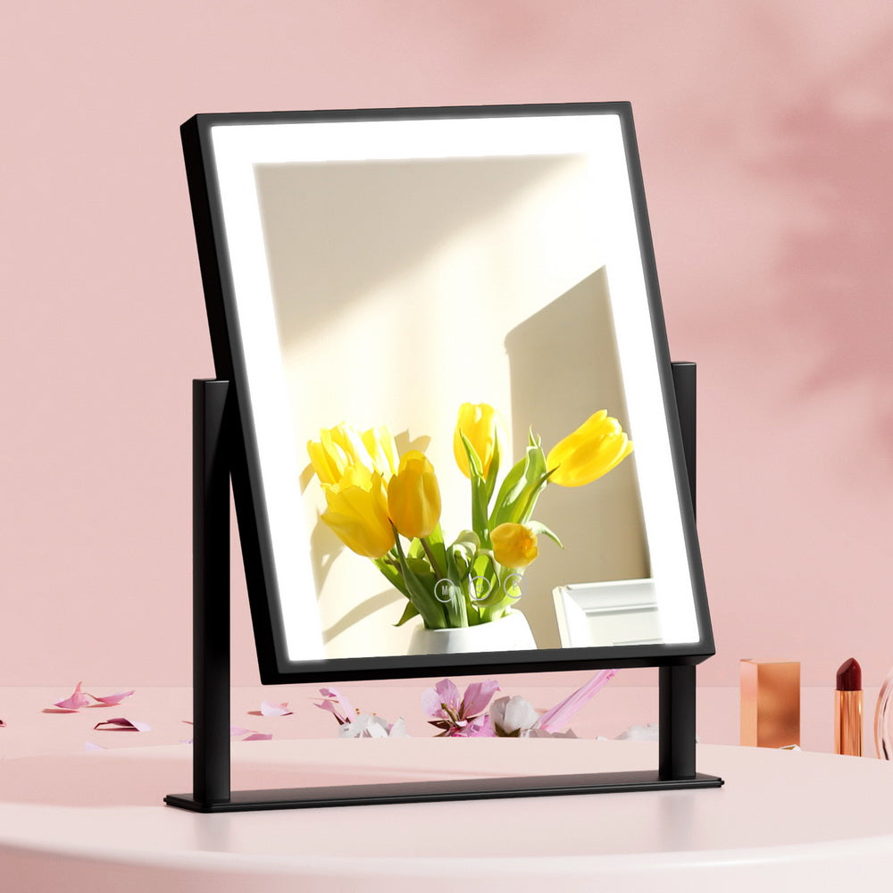 Makeup Mirror 25x30cm Hollywood Vanity with LED Light Rotation Black