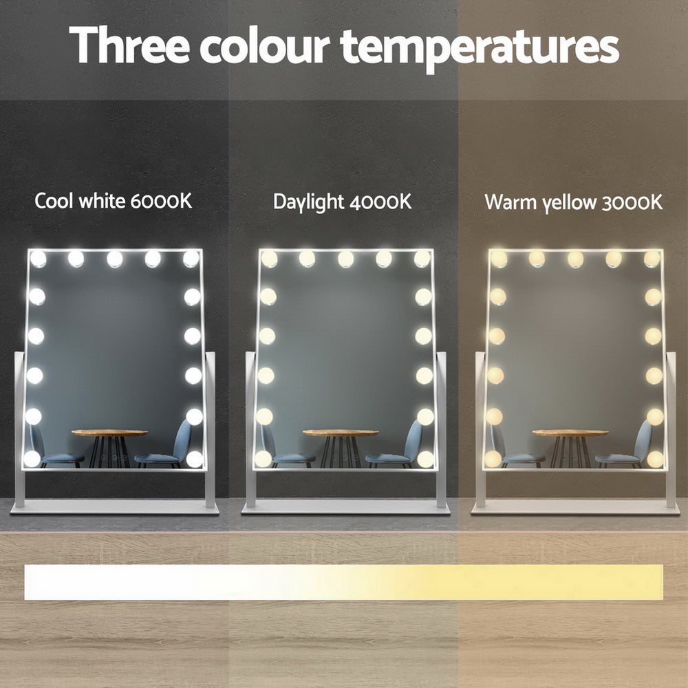 Makeup Mirror 40x50cm Hollywood Vanity with LED Light Rotation Tabletop