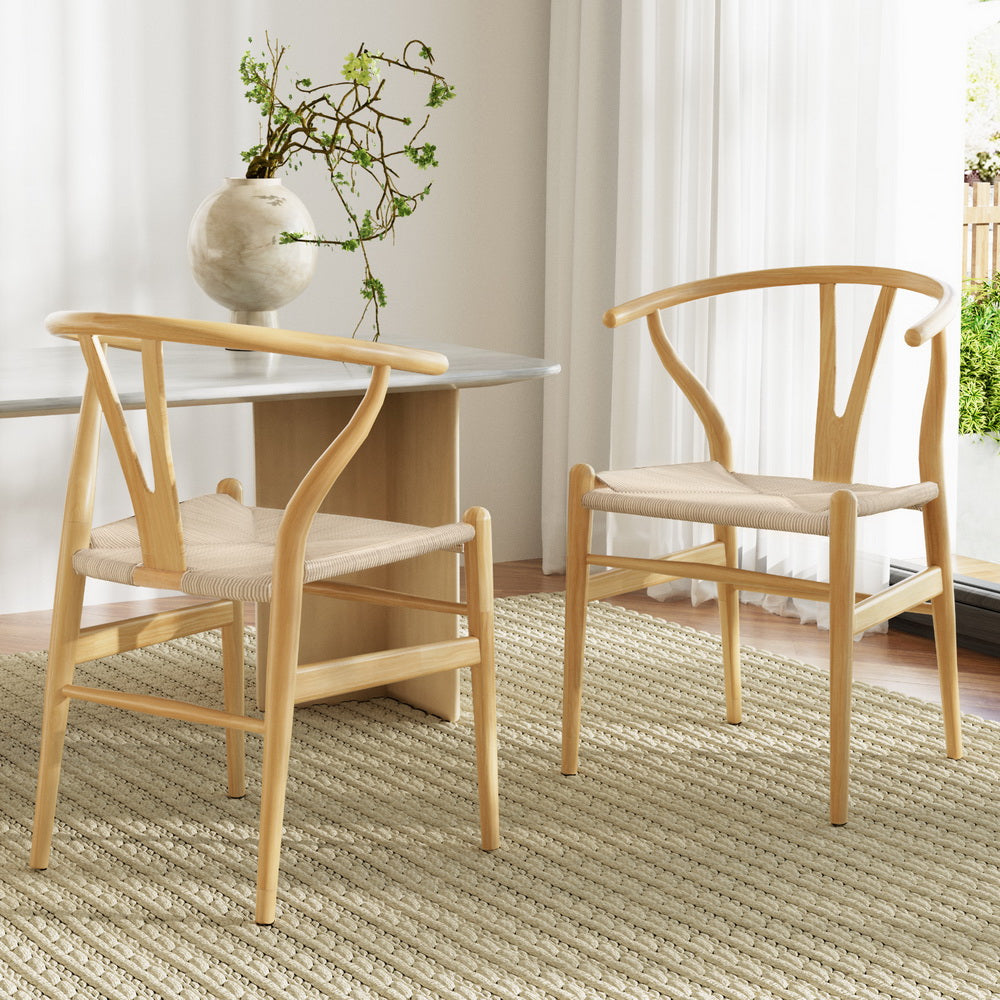 Dining Chairs Wooden Rattan Wishbone Black/Oak