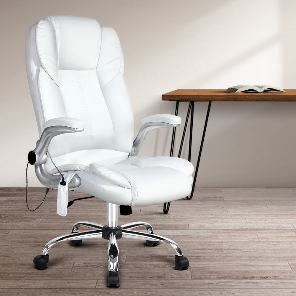 8 Point Massage Office Chair Pu Leather White