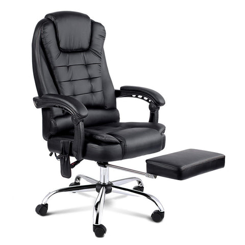 8 Point Massage Office Chair Pu Leather Footrest Black