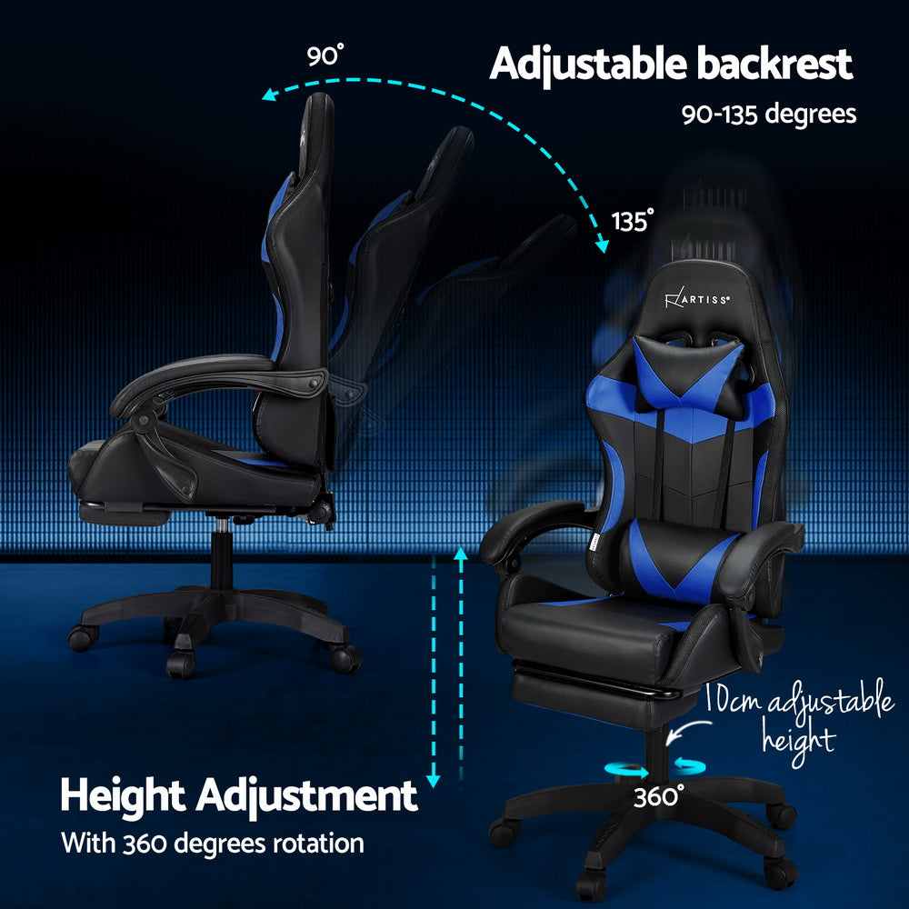 6 Point Massage Gaming Office Chair 7 LED Footrest Blue