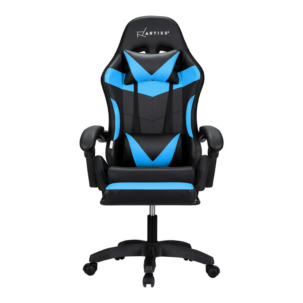 6 Point Massage Gaming Office Chair 7 LED Footrest Blue