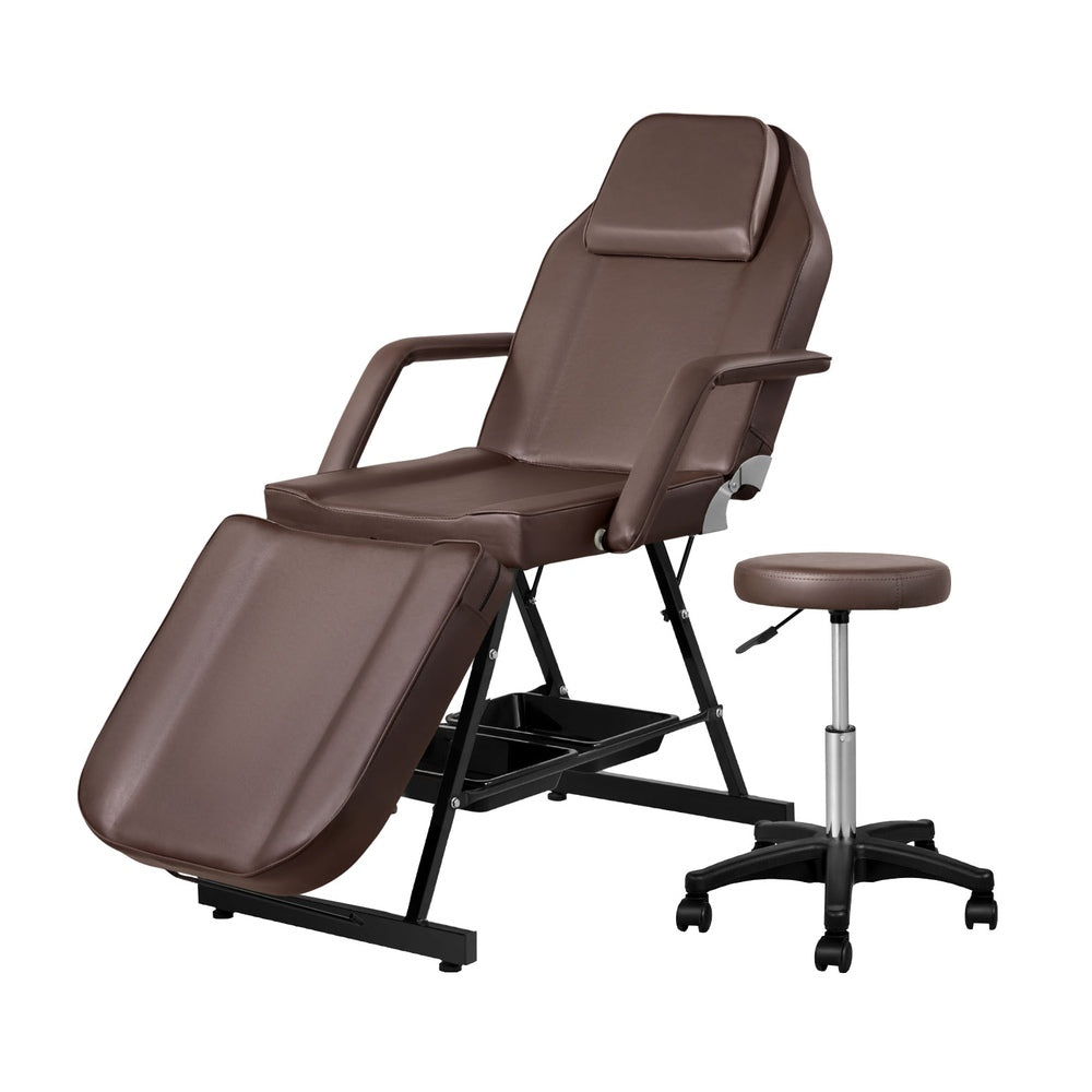 Massage Table Adjustable Salon Bed Chair 3-Fold Brown