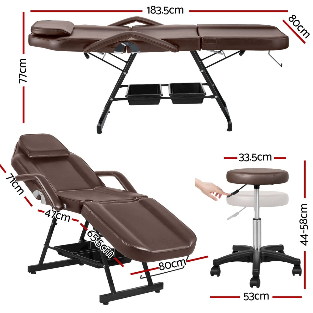 Massage Table Adjustable Salon Bed Chair 3-Fold Brown