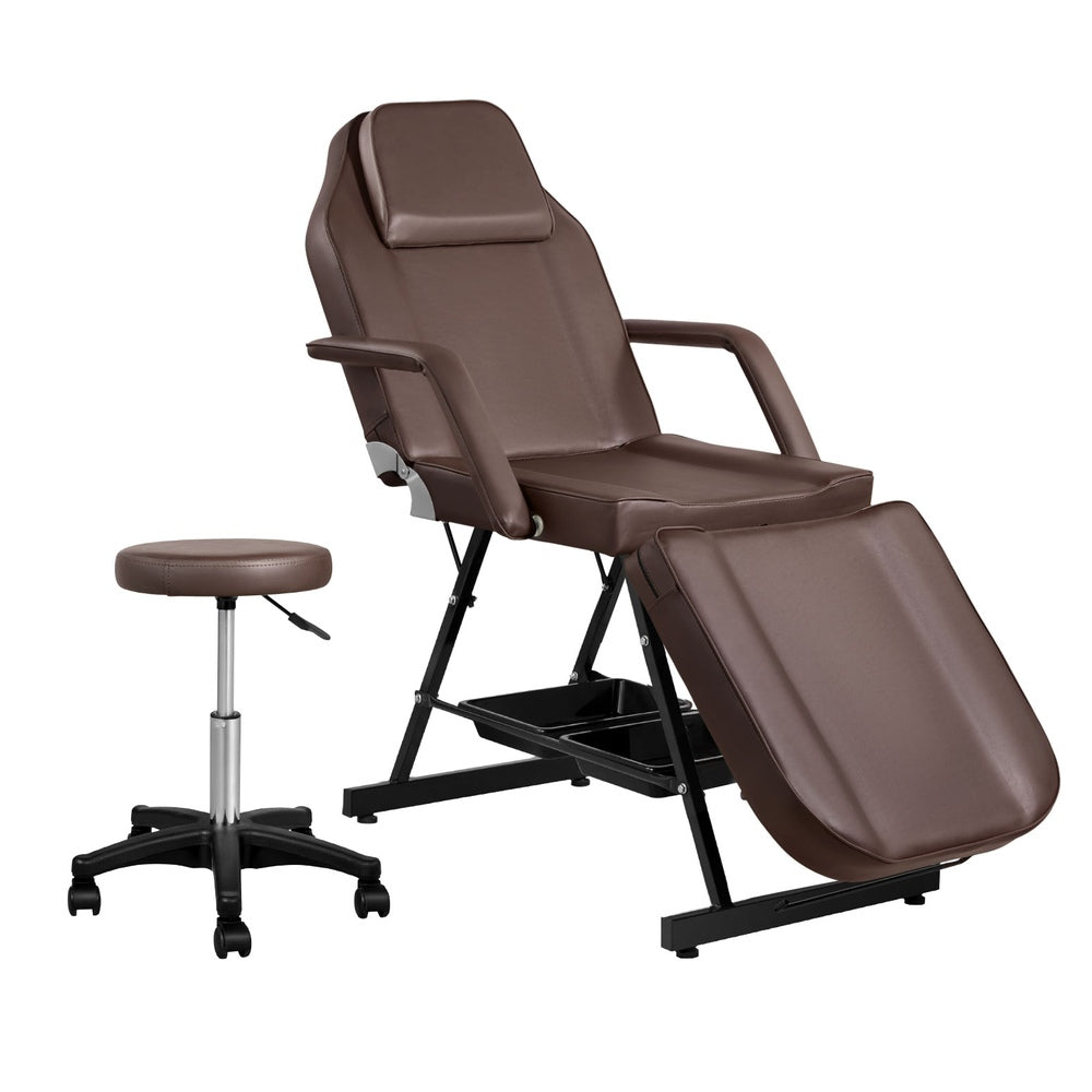 Massage Table Adjustable Salon Bed Chair 3-Fold Brown