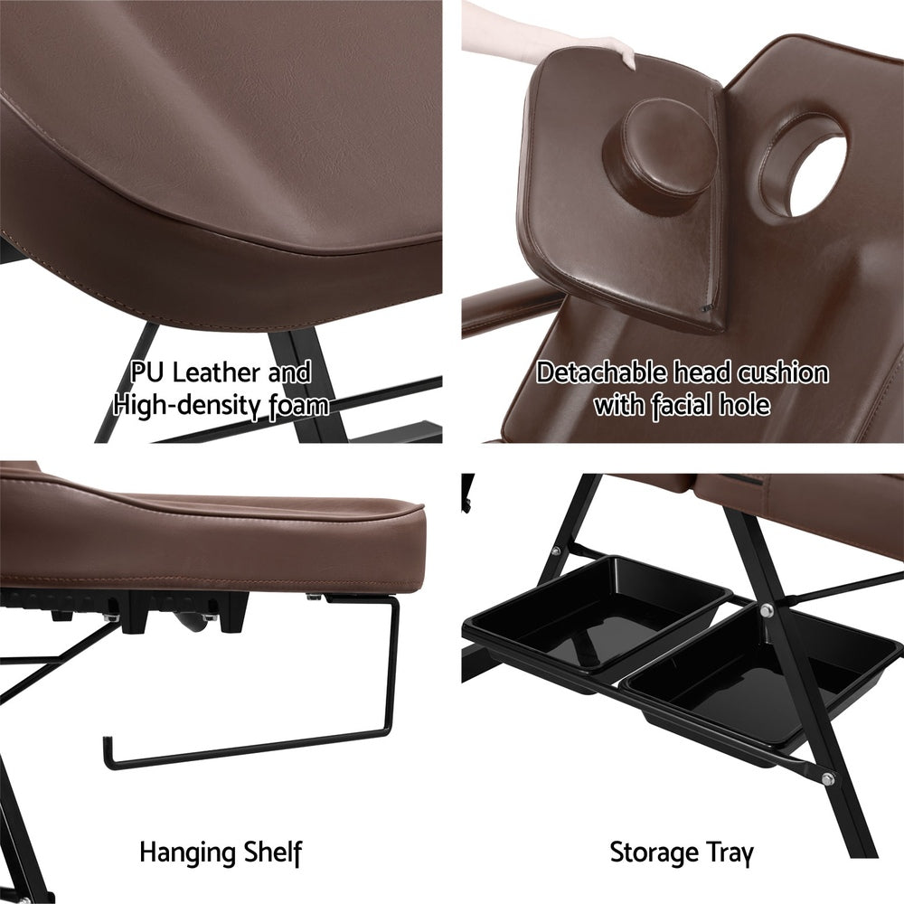 Massage Table Adjustable Salon Bed Chair 3-Fold Brown