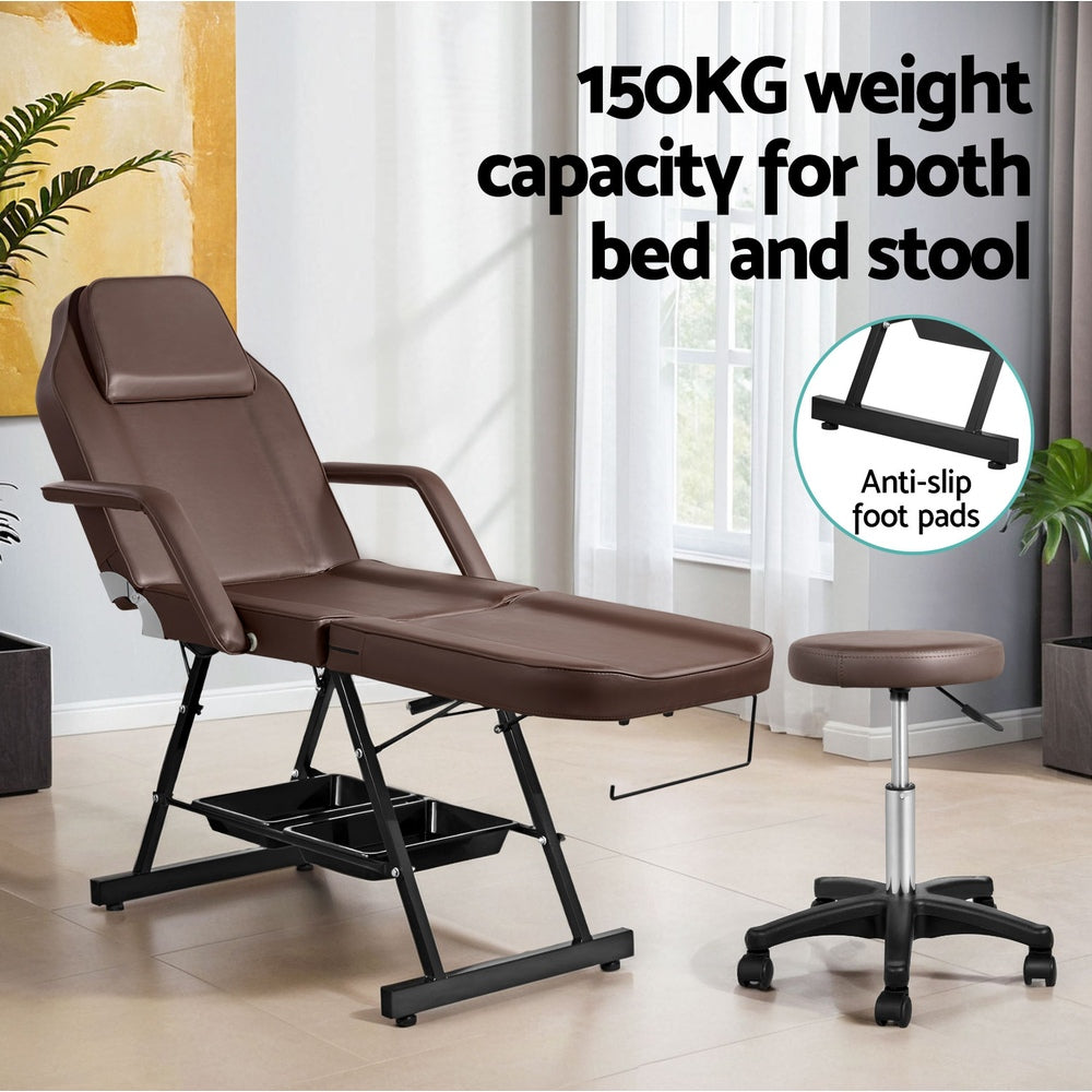 Massage Table Adjustable Salon Bed Chair 3-Fold Brown