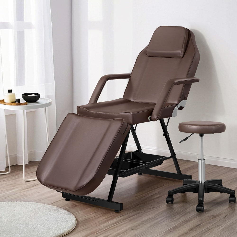 Massage Table Adjustable Salon Bed Chair 3-Fold Black/Brown