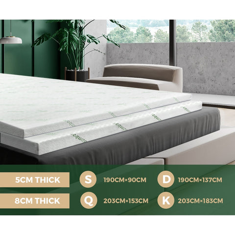 Simple Deals Memory Foam Mattress Topper Cool Gel Bed Bamboo Cover 7-Zone 5CM Queen/King