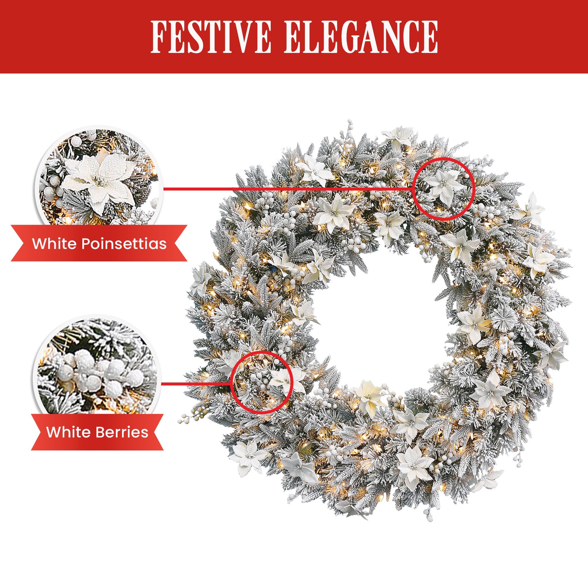 Frosted Colonial Pre-Lit Christmas Wreath - 122cm