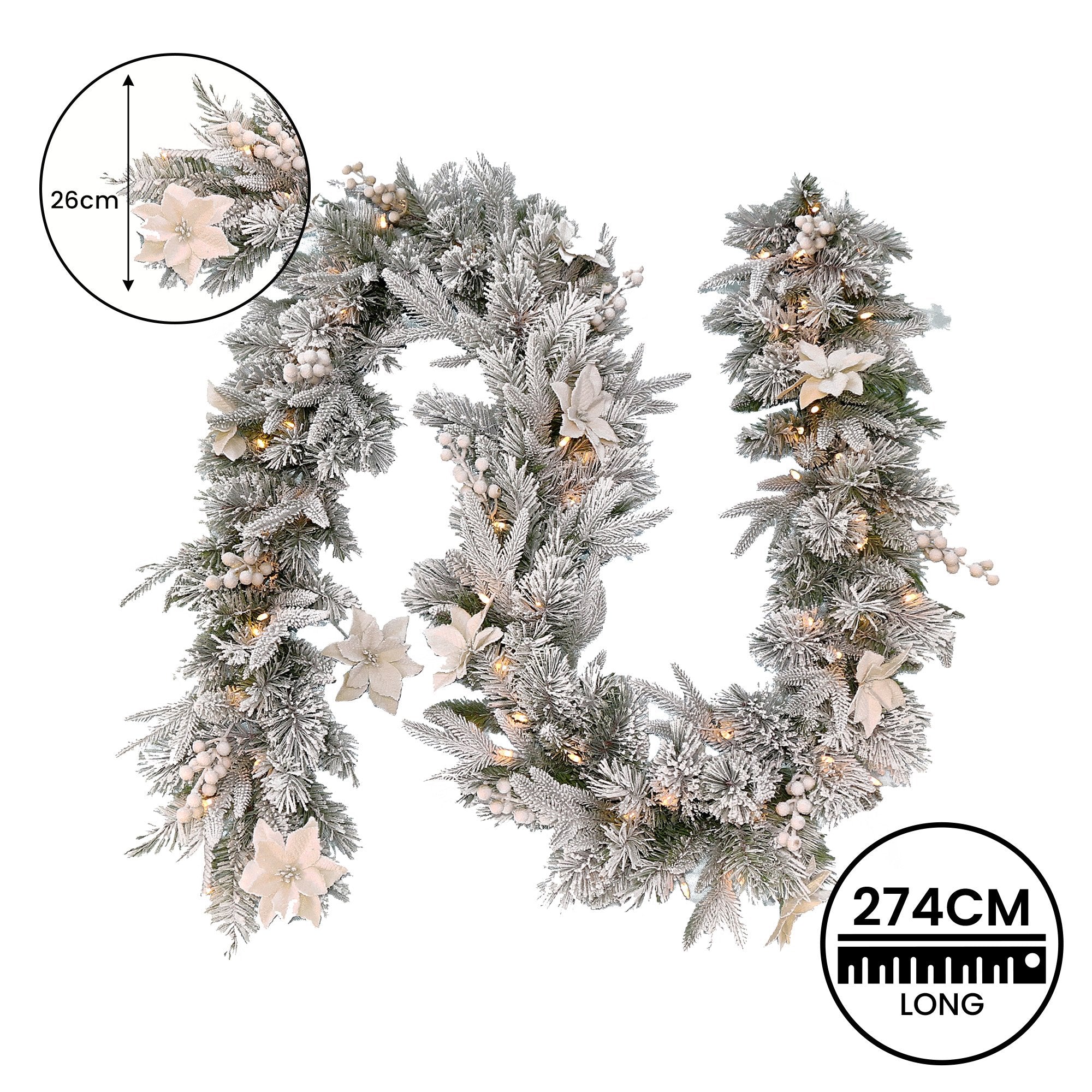 Frosted Colonial Christmas Garland - 274cm