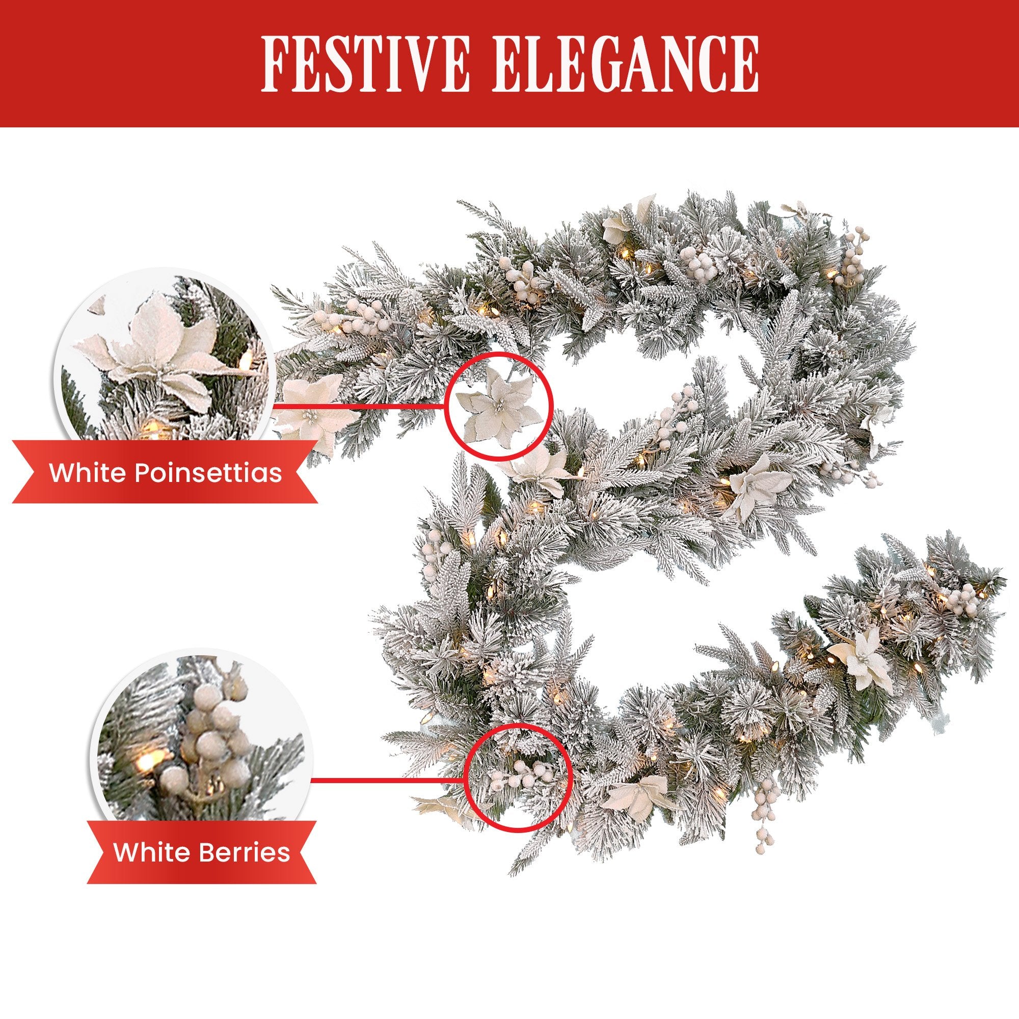 Frosted Colonial Christmas Garland - 274cm