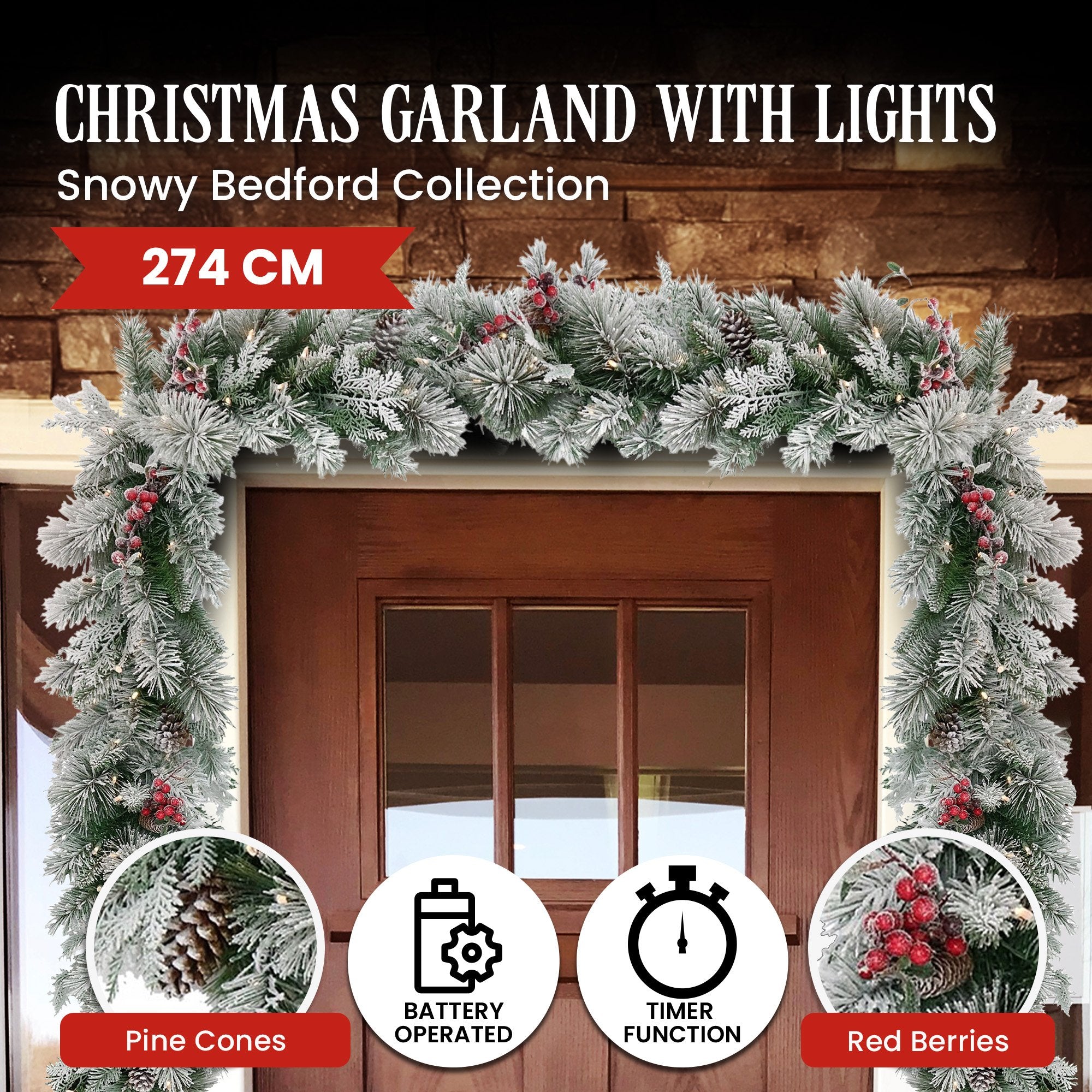 National Tree Company Snowy Bedford Christmas Garland - 274cm