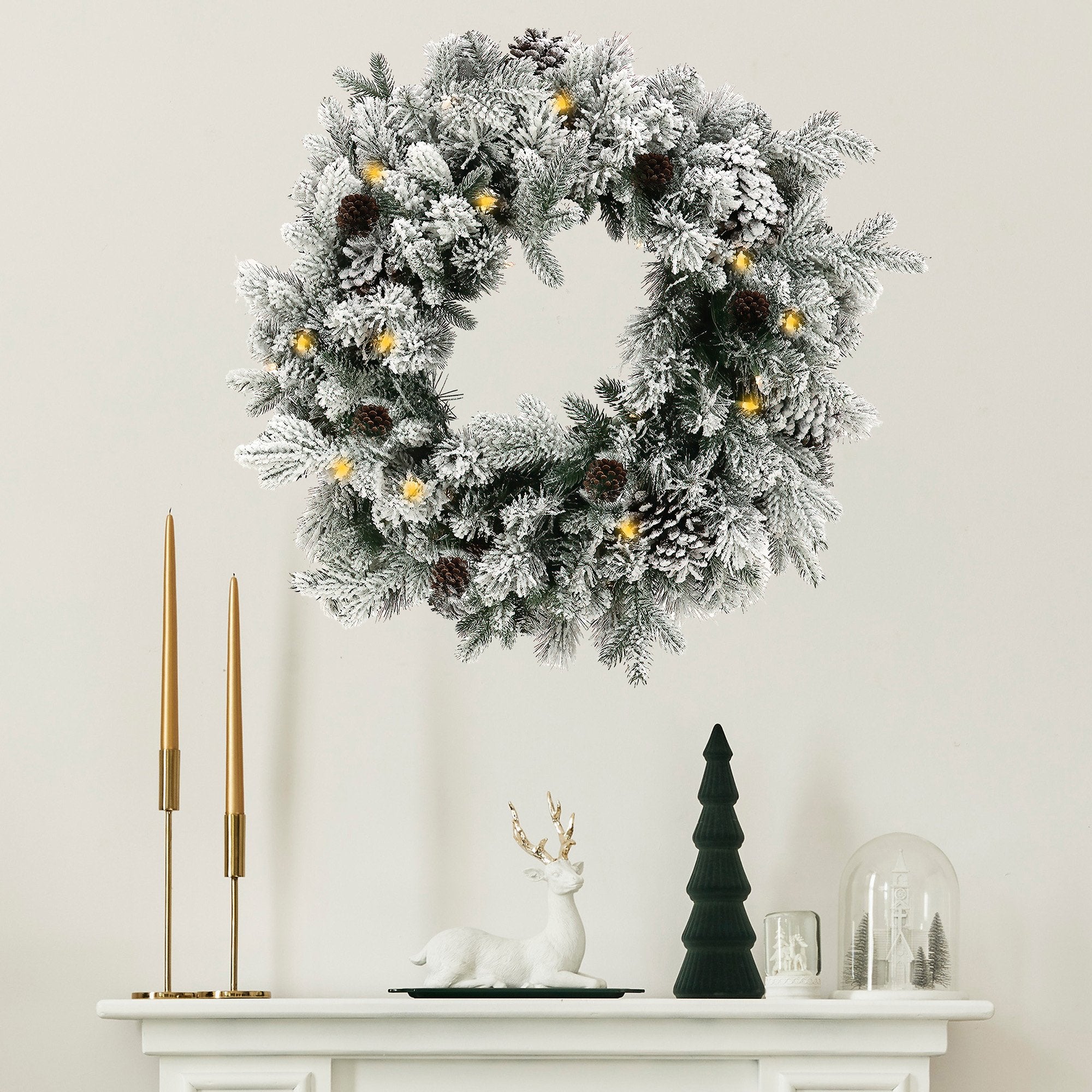 Christmas Wreath with Lights - 61cm Snowy Dorchester