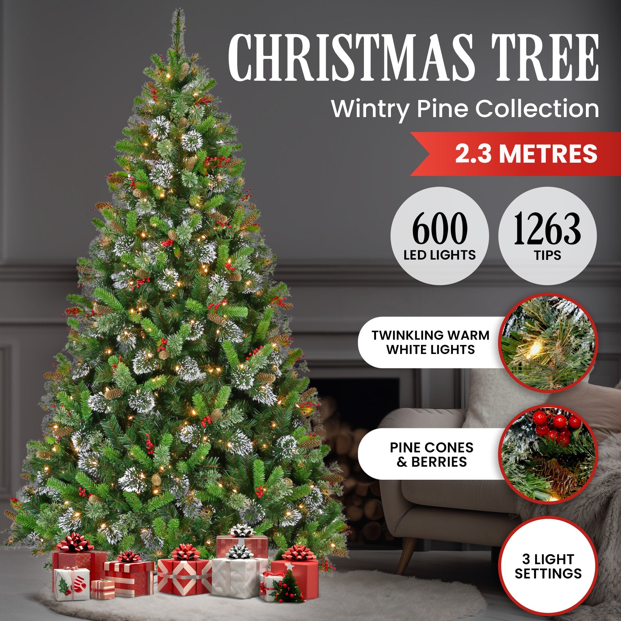 7.5ft Christmas Tree with Twinkle Lights - Wintry Pine