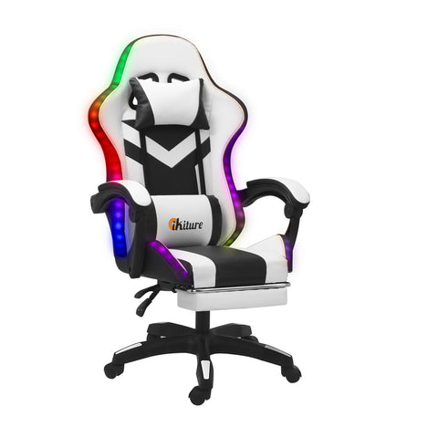 Gaming Chair 7 RGB LED 8 Points Massage Racing Recliner Office Computer Black