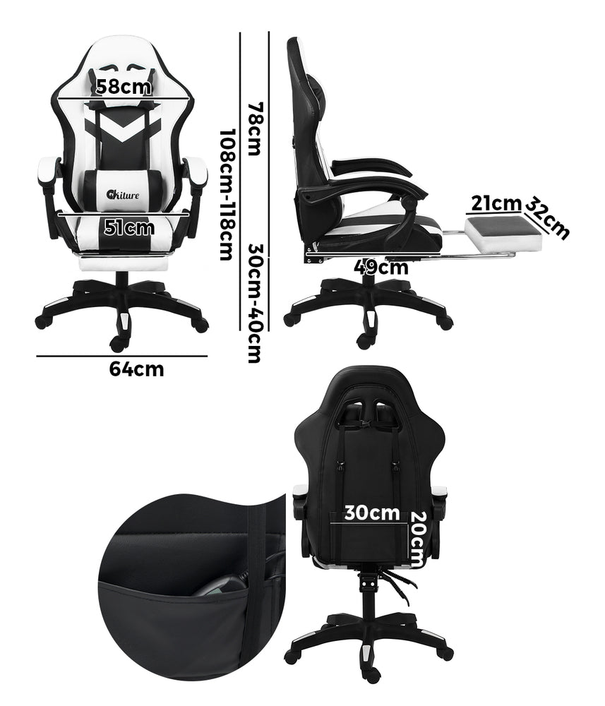 Gaming Chair 7 RGB LED 8 Points Massage Racing Recliner Office Computer Black