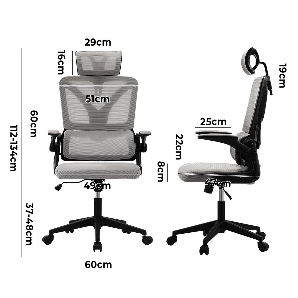 Mesh Office Chair Adjustable Lumbar Support D-Shape BK&GY