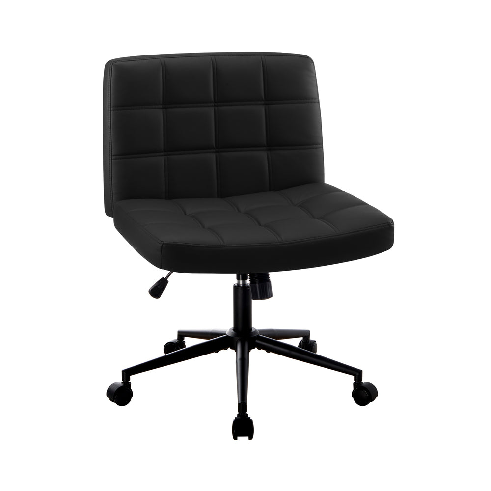 Mid Back Office Chair Wide Seat PU Leather Black w/Wheels