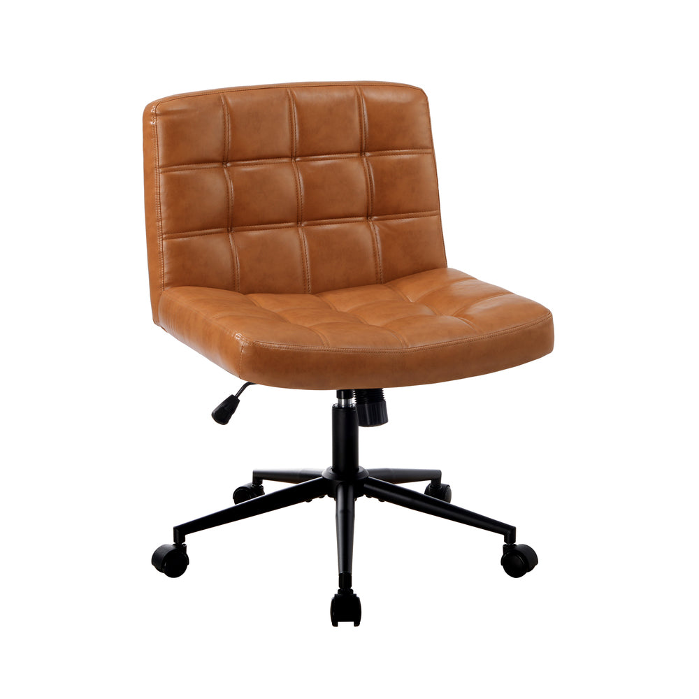 Mid Back Office Chair Wide Seat PU Leather Brown w/Wheels