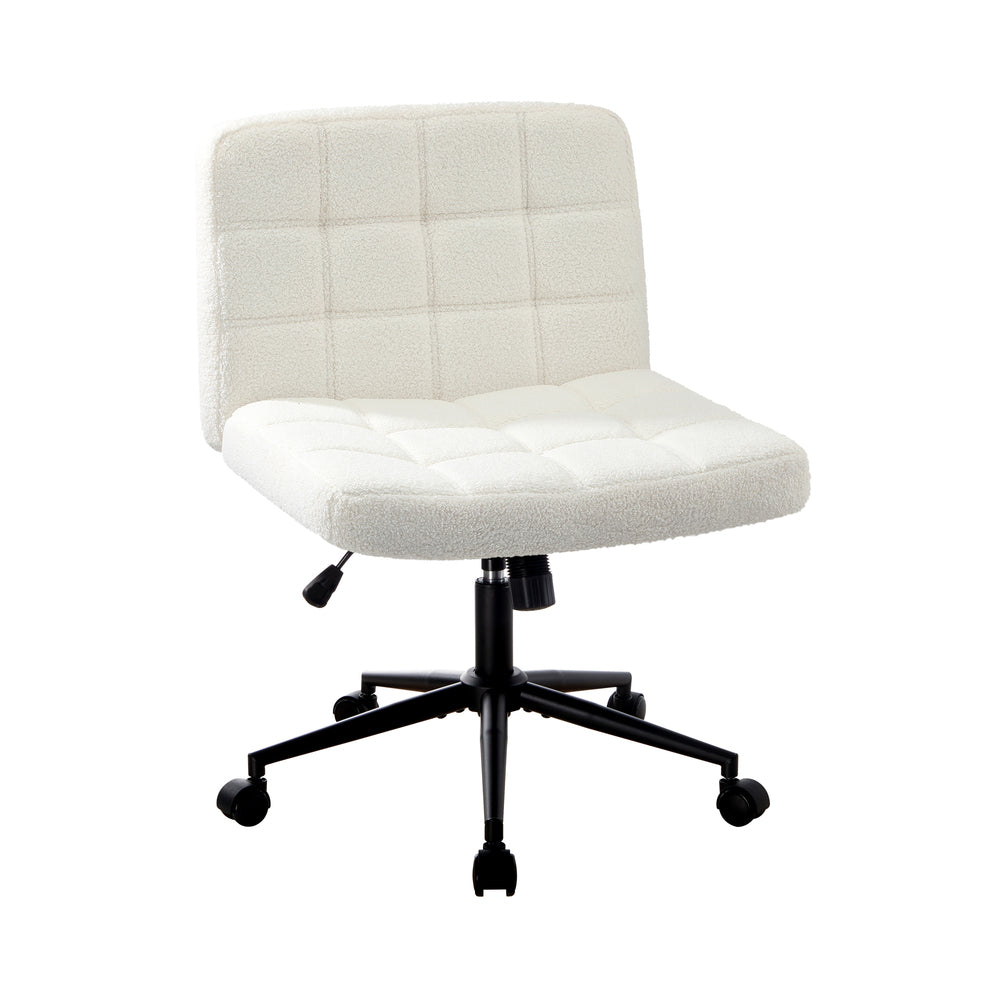 Office Chair Wide Seat Boucle White with Wheels