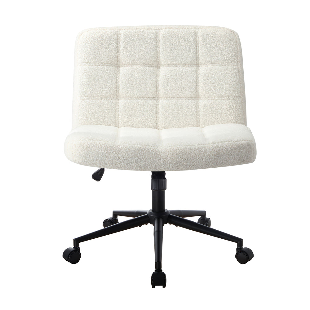 Office Chair Wide Seat Boucle White with Wheels