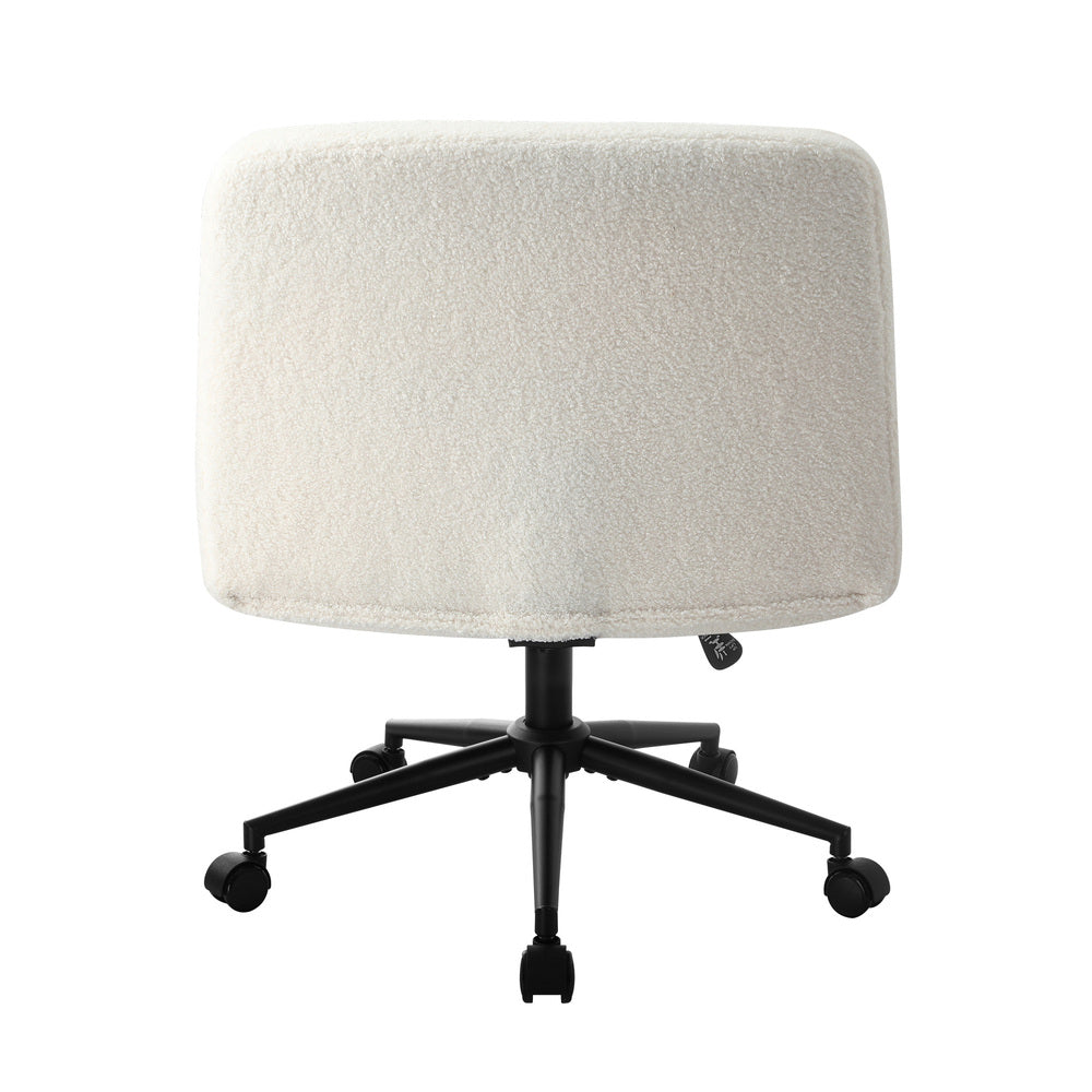 Office Chair Wide Seat Boucle White with Wheels