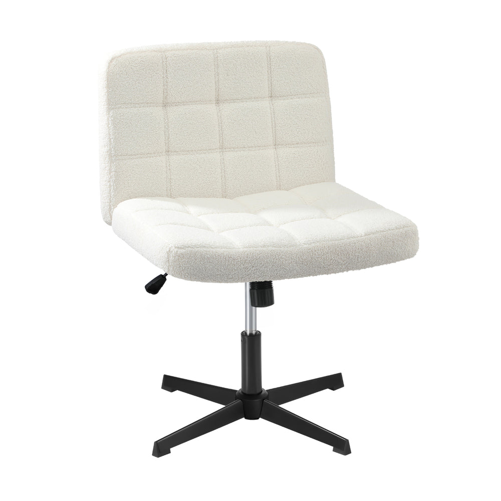 Mid Back Office Chair Wide Seat Boucle White No Wheels