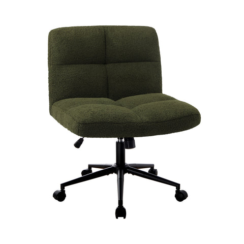 Armless Office Chair Wide Seat with Wheels Boucle Green