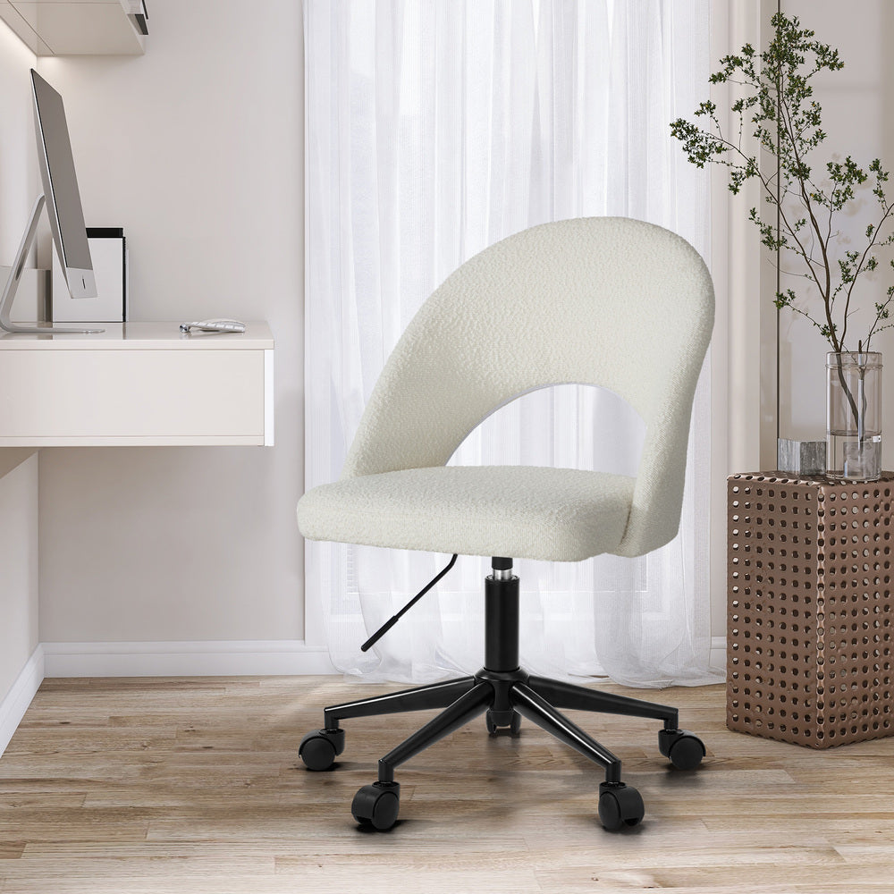 High Back Hollow Armless Office Chair Boucle White&Black