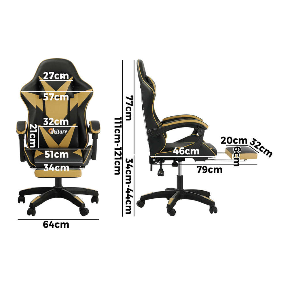 Luxurious Black & Gold Racing Chair with Footrest and Height Adjustment