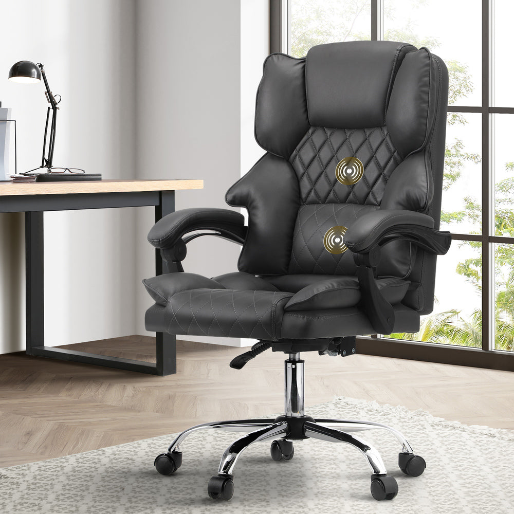 Massgae Office Chair Computer Racer PU Leather Seat Recliner Grey